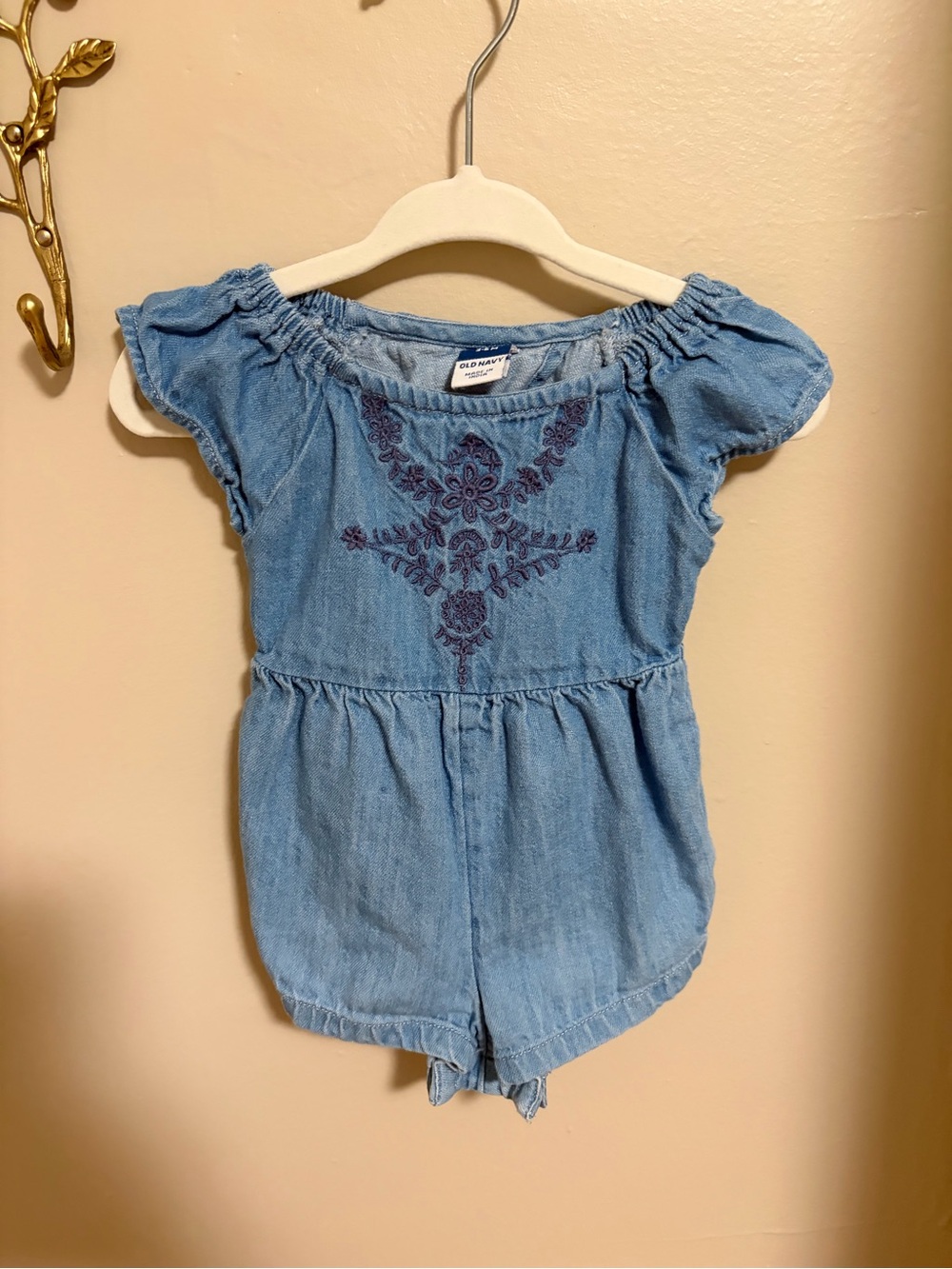 Old Navy Blue Chambray Embroidered Girls Romper